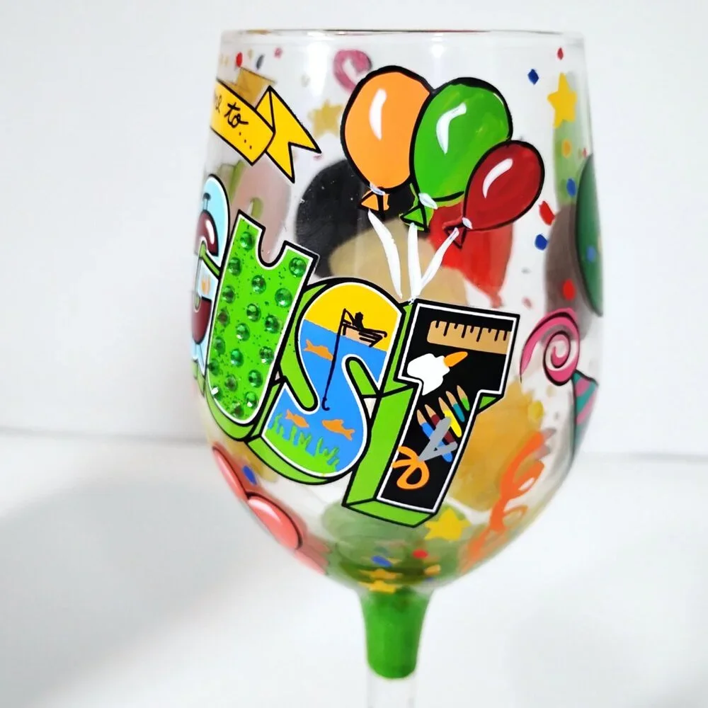 Lolita Painted Wine Glass Rhinestones August Birthday